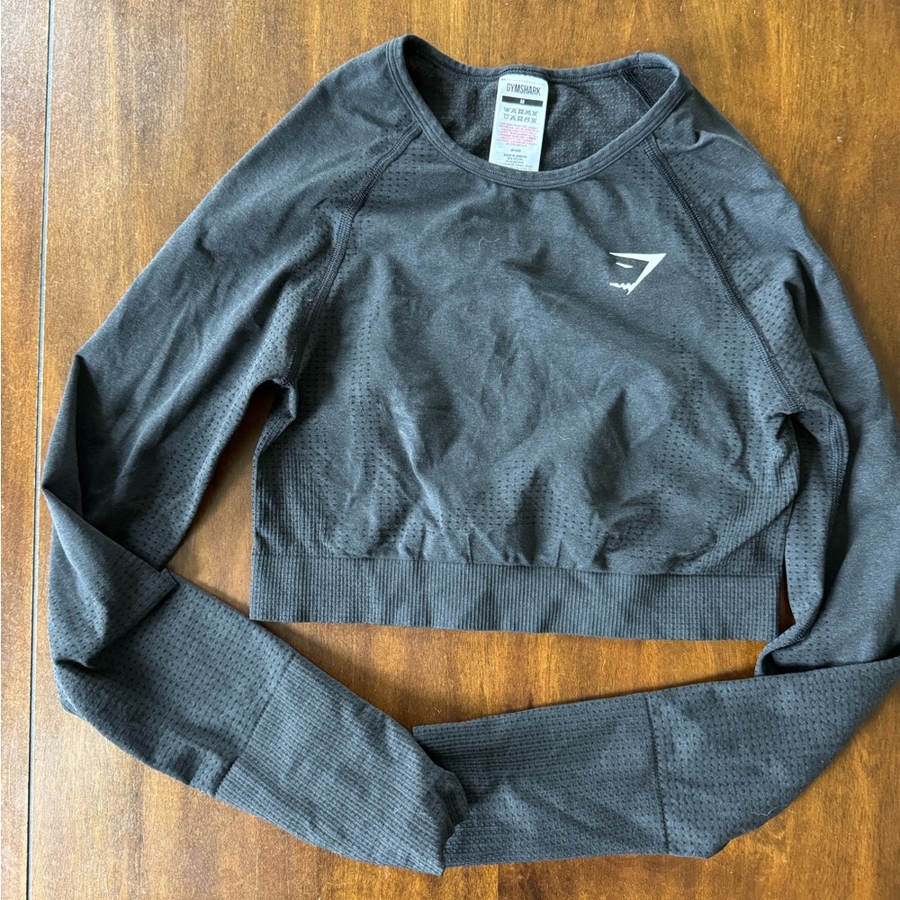 Gymshark Black Cropped Long Sleeve Top Size M